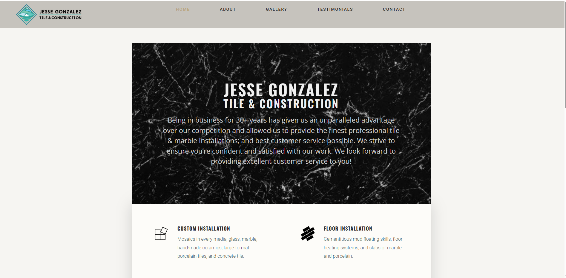 Screenshot of the Jesse G Tile website